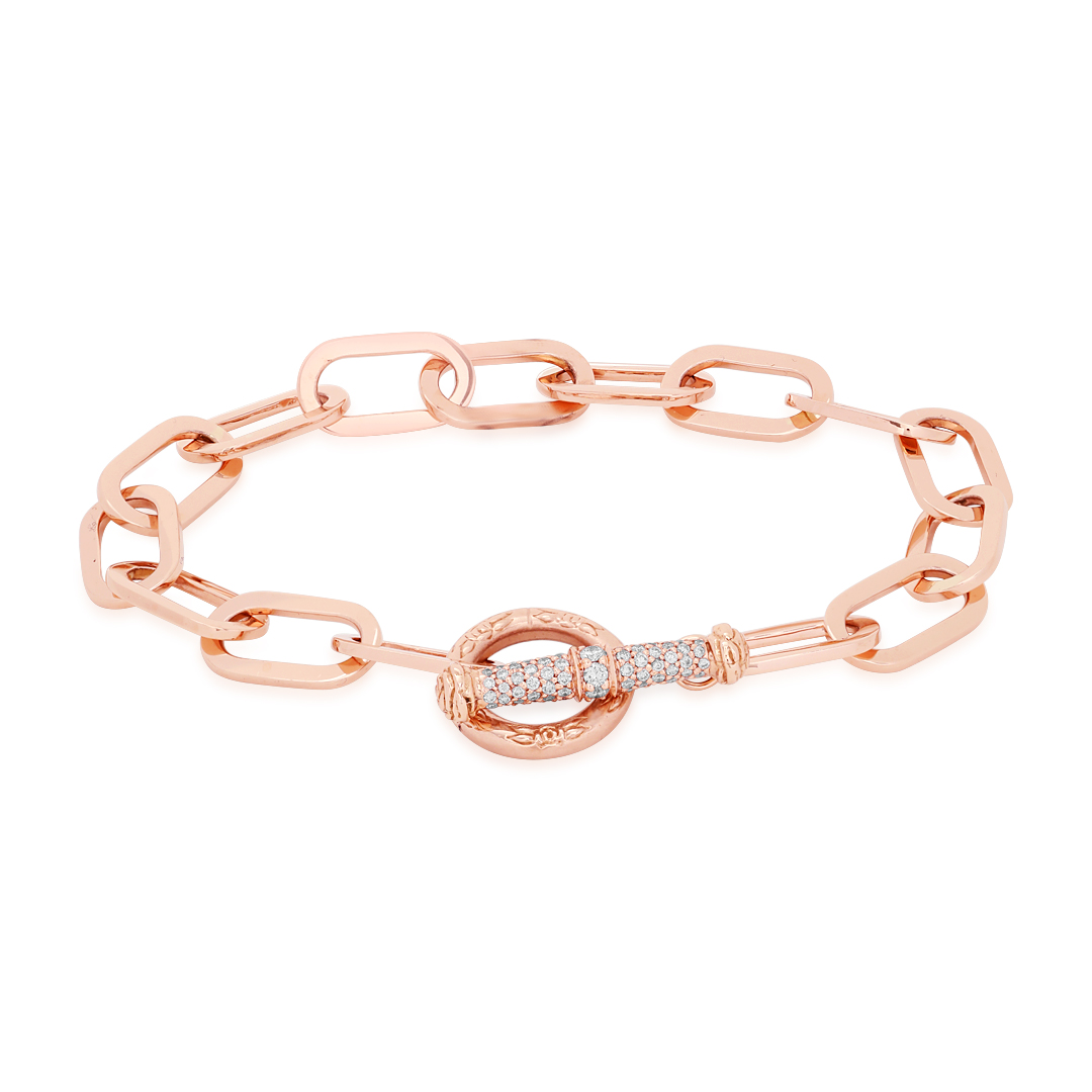 Penny Preville 18K Rose Gold Flat Link Diamond Toggle Bracelet itemprop=
