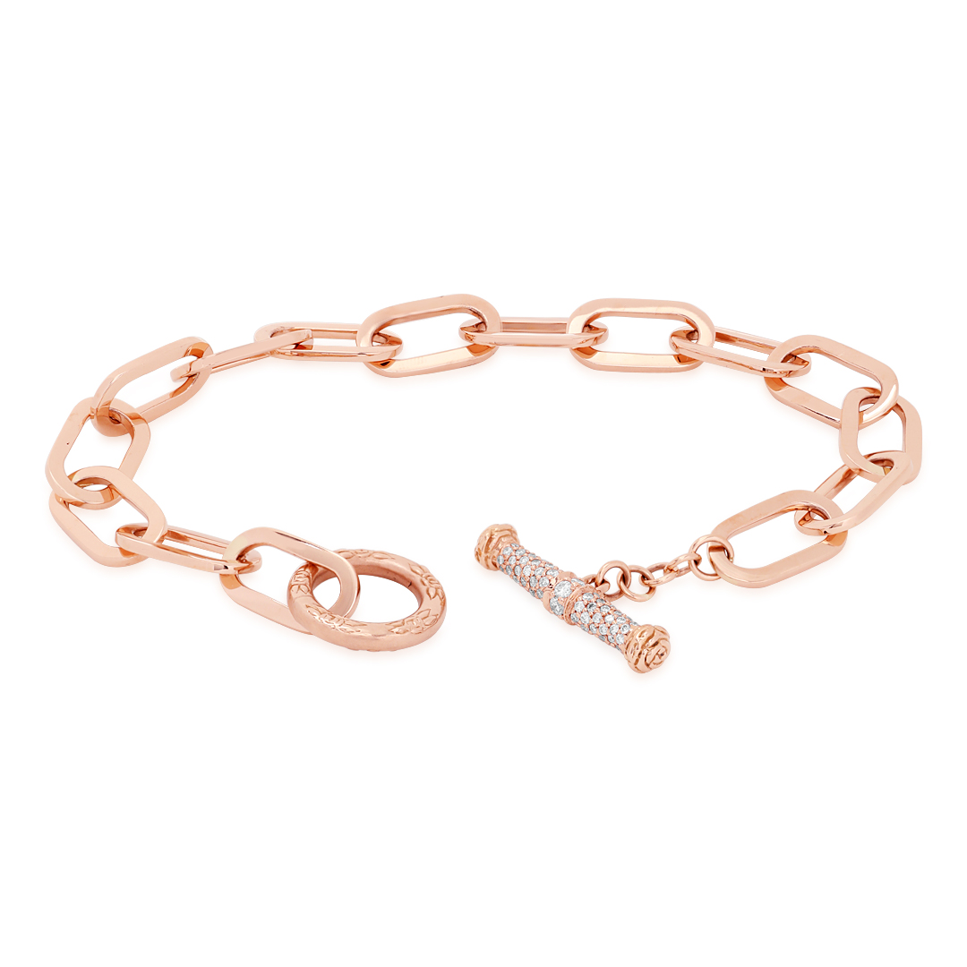 Penny Preville 18K Rose Gold Flat Link Diamond Toggle Bracelet