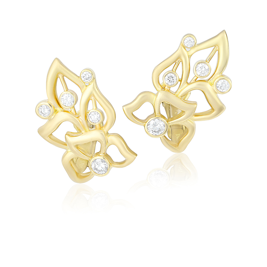 18K Yellow Gold Diamond Florette Collection Stud Earrings - 12695