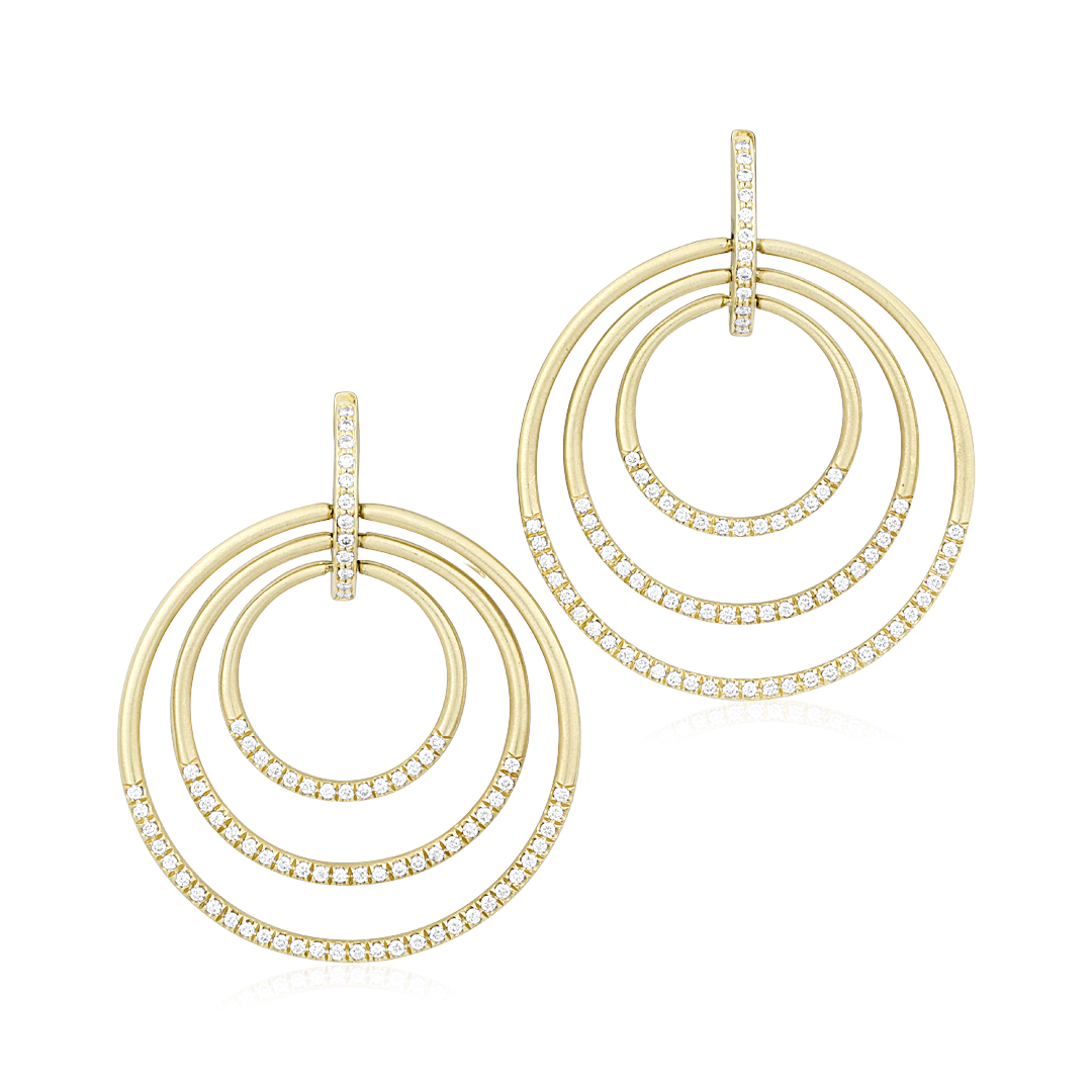Yellow Gold Moderne Collection  Earrings top; pave set with round diamonds; - 12697