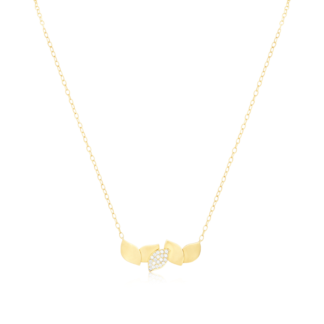 18K Yellow Gold Diamond Layered Leaf Collection Necklace - 12700
