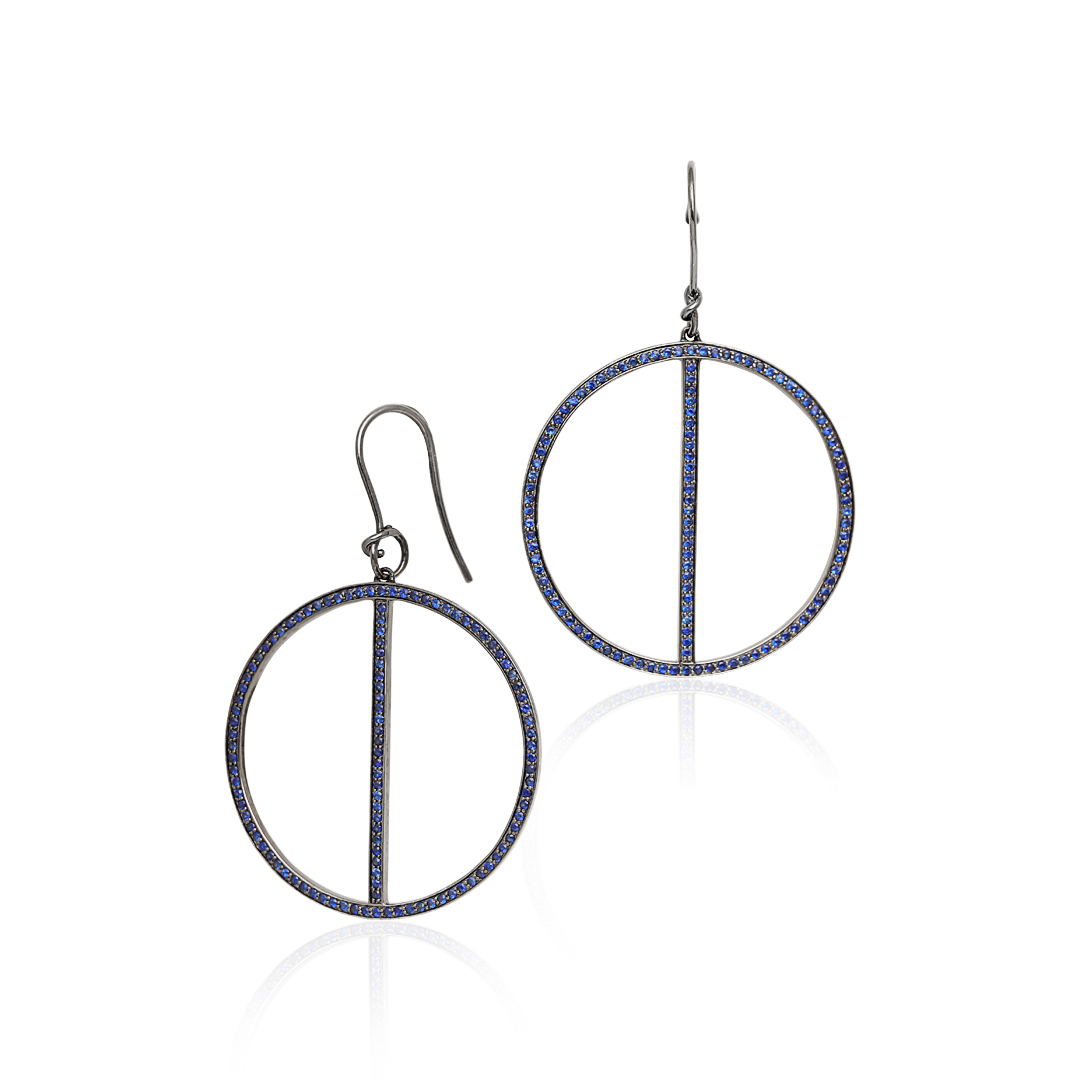 18K White Gold Black Rhodium Plated Drop Hoop Earrings - BLE-007BS18W