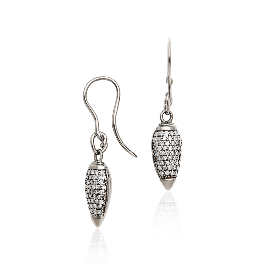 Oxidized Sterling Silver Paint Brush Diamond Earrings