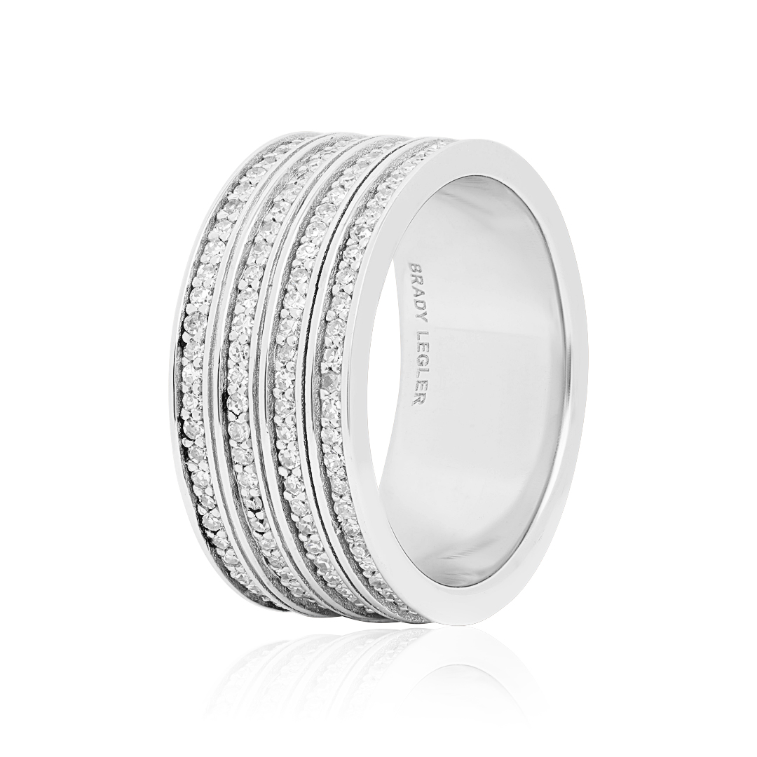 18K White Gold Four Row Diamond Eternity Band