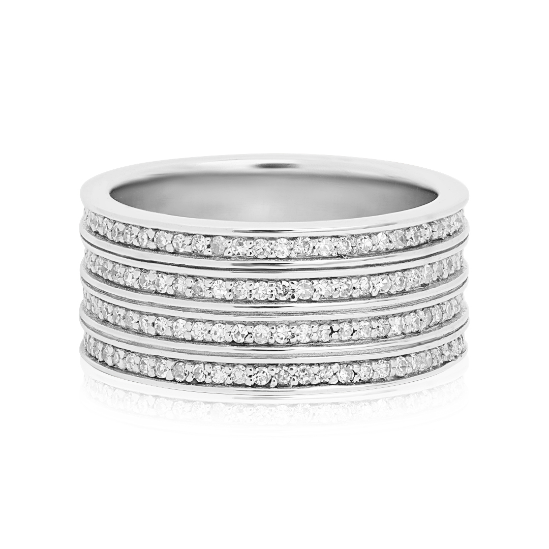 18K White Gold Four Row Diamond Eternity Band itemprop=