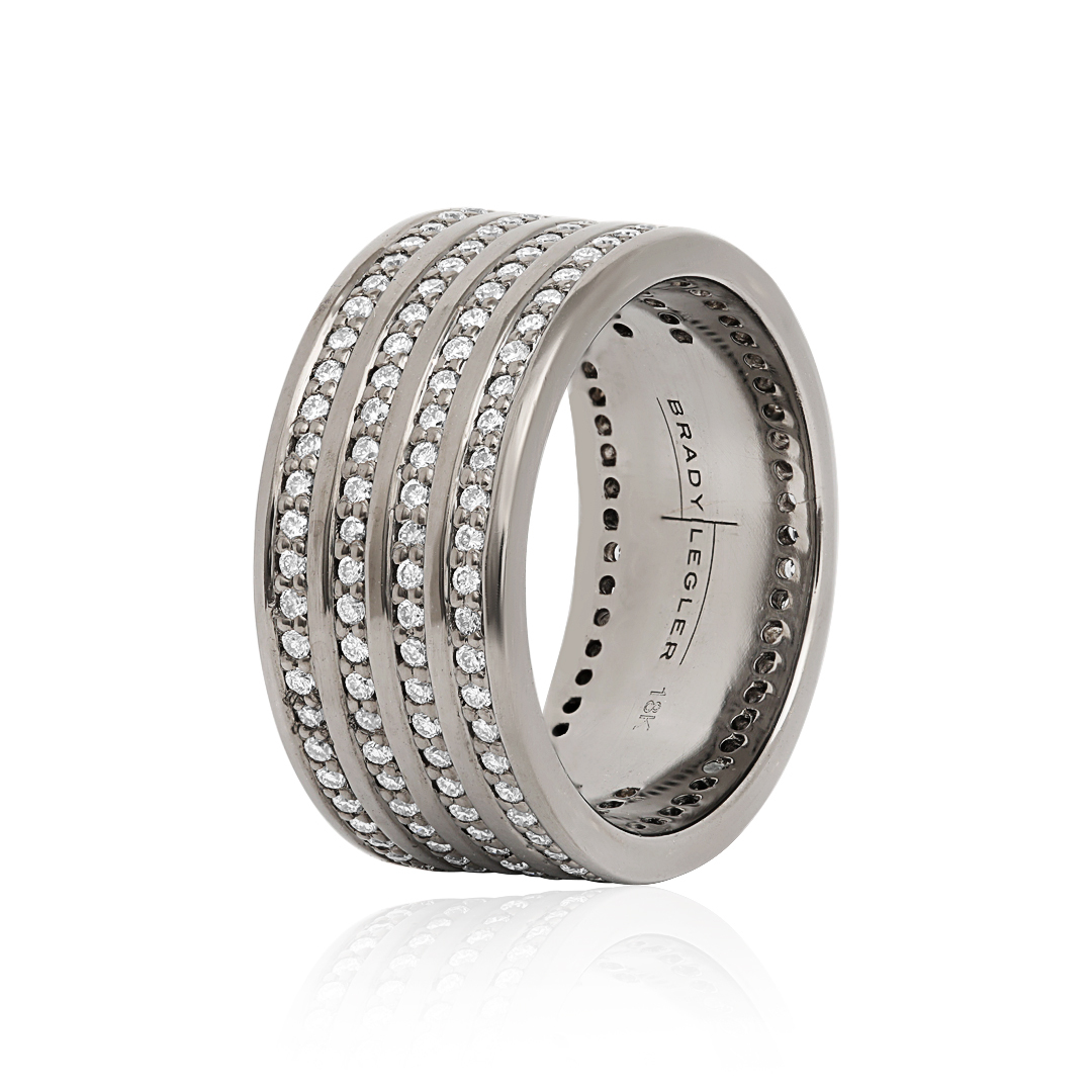 Oxidized 18K White Gold Four Row Diamond Eternity Band