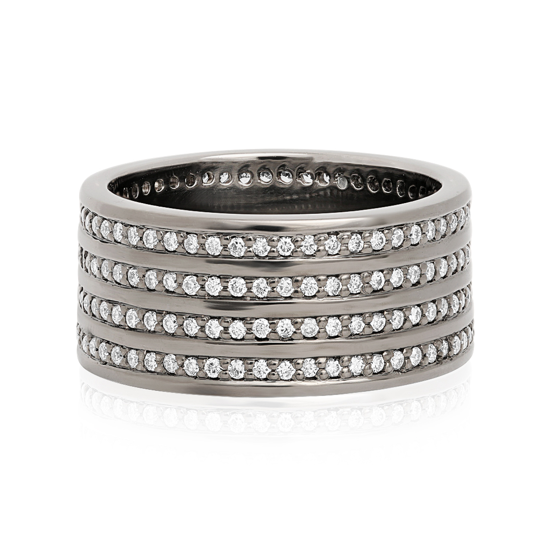 Oxidized 18K White Gold Four Row Diamond Eternity Band