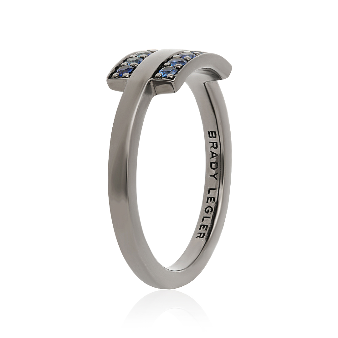 Oxidized 18K White Gold Double Bar Blue Sapphire Ring