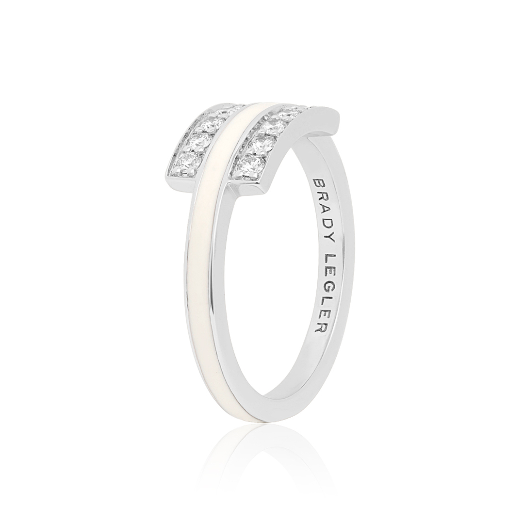18K White Gold White Enamel Double Row Diamond Ring