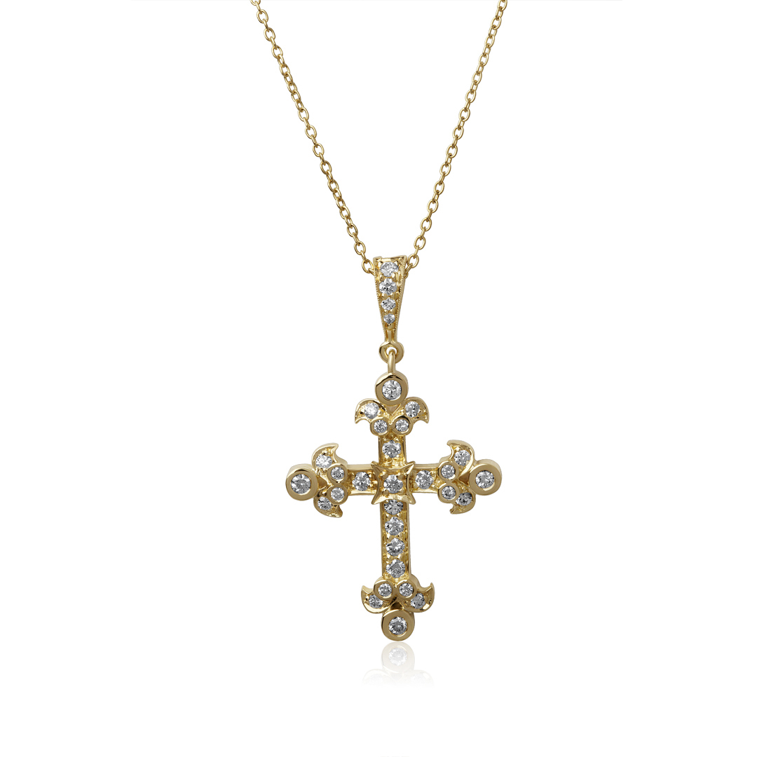 18K Yellow Gold and Diamond Classic Collection Medium Cross Pendant