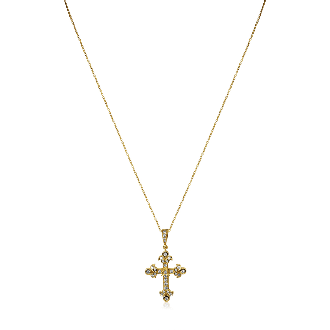 18K Yellow Gold and Diamond Classic Collection Medium Cross Pendant