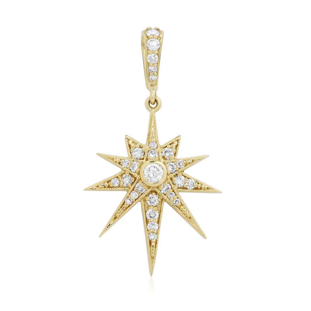 18K Yellow Gold Clip-On Starburst Diamond Pendant