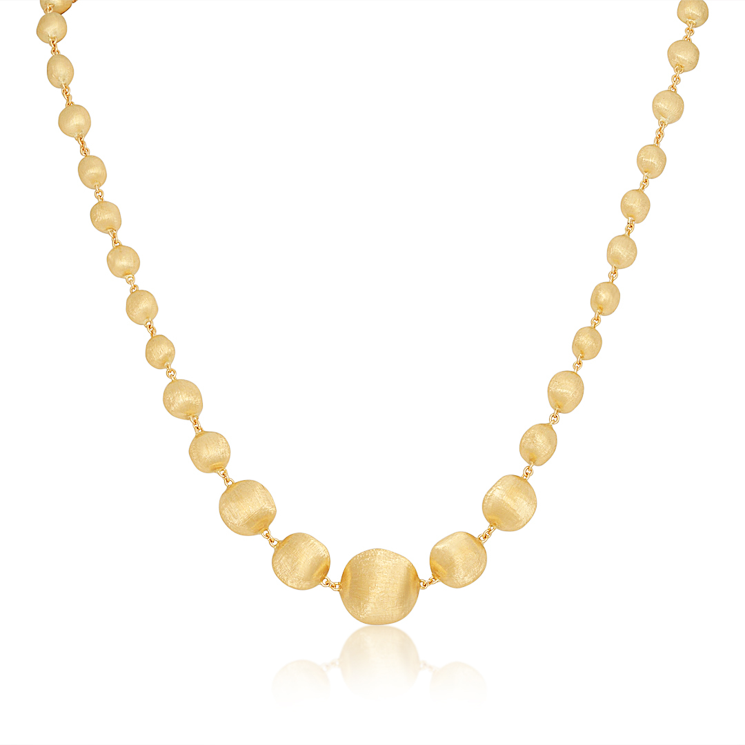 18K Yellow Gold Africa Collection Hand Engraved Bead Necklace