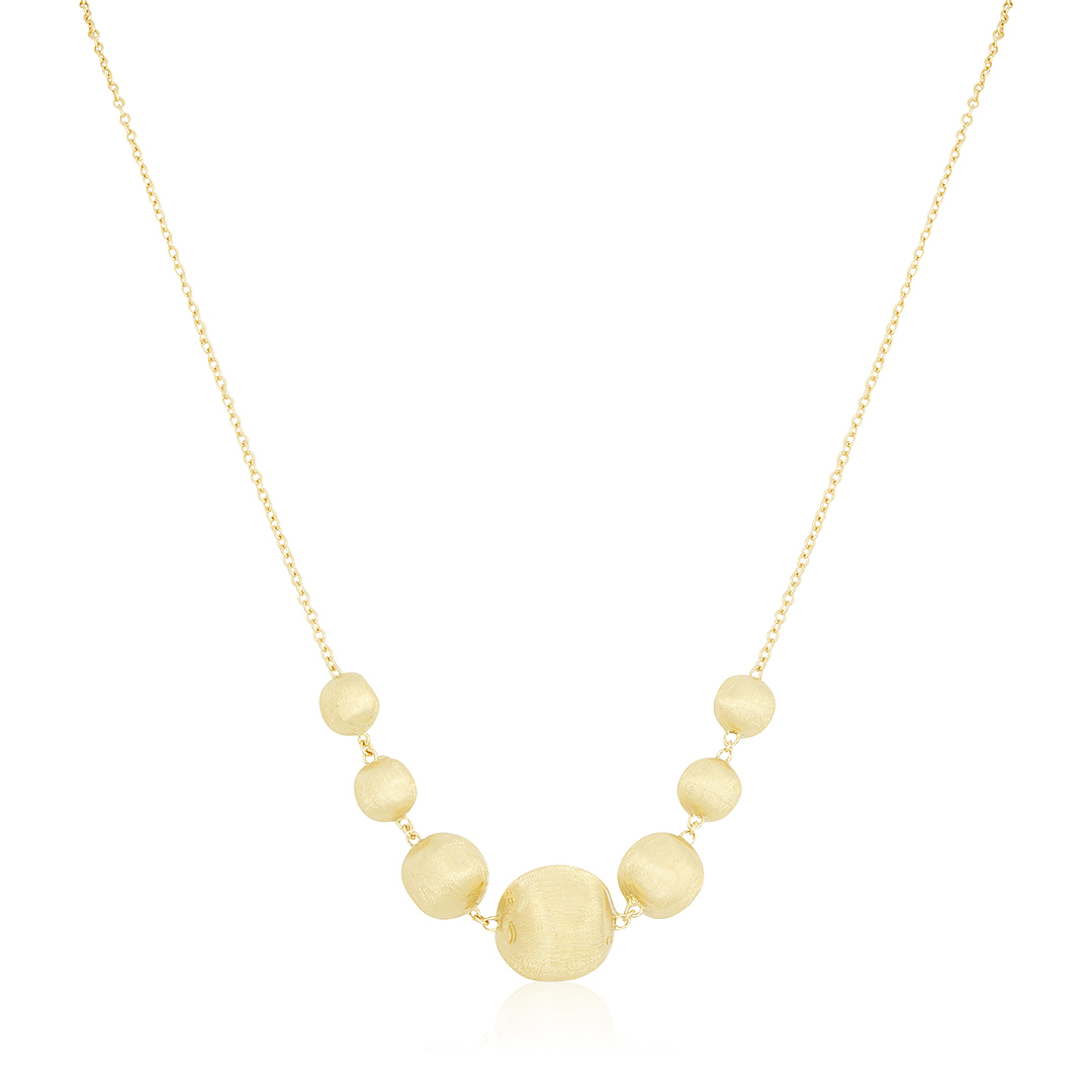 18K Yellow Gold Africa Collection  Hand Engraved Bead Station Necklace