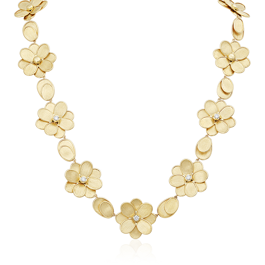 18K Yellow Gold Lunaria Collection Flower Station Necklace