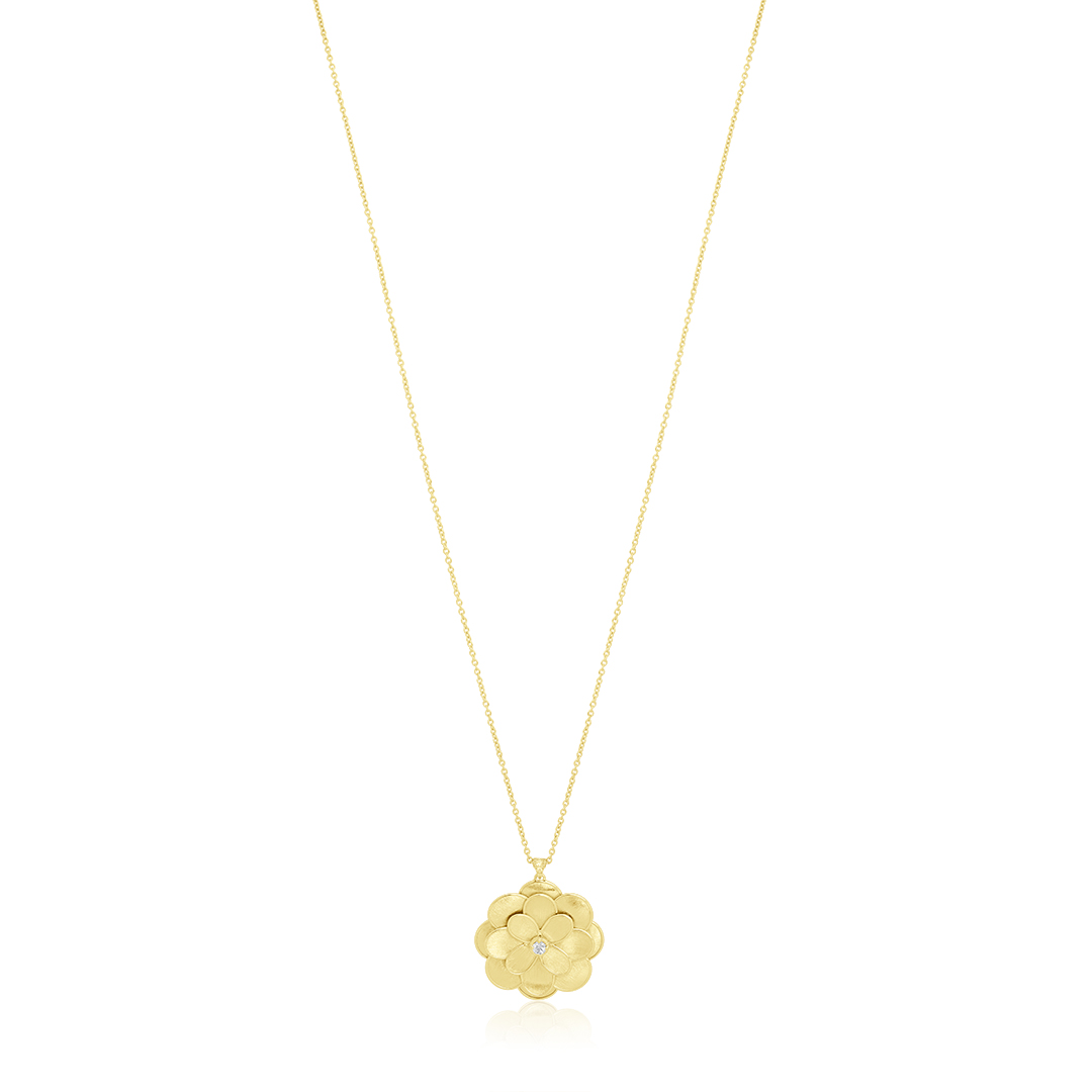 18K Yellow Gold Lunaria Collection Flower Necklace itemprop=