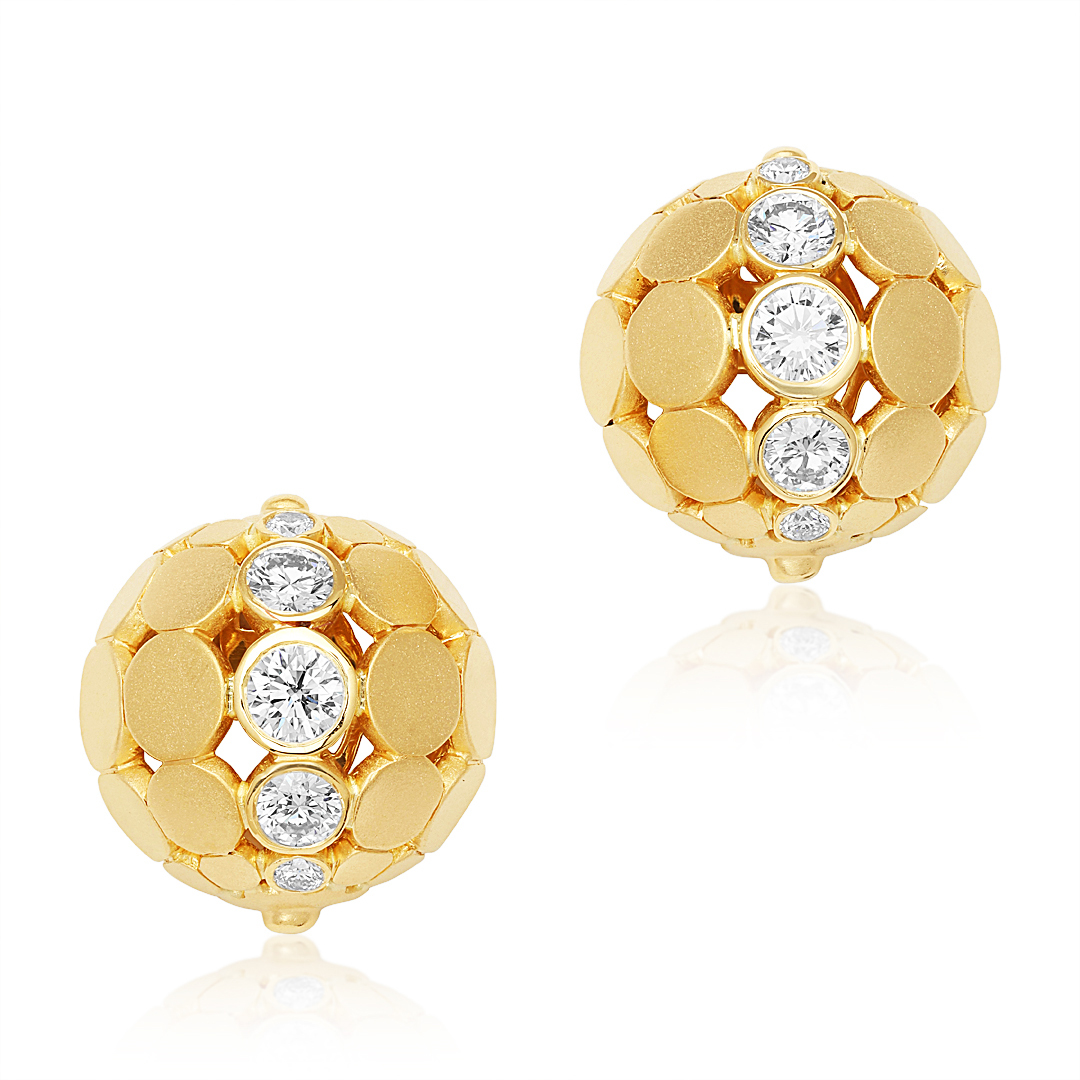 18K Yellow Gold Diamond Disco Dot Stud Earrings - 12727