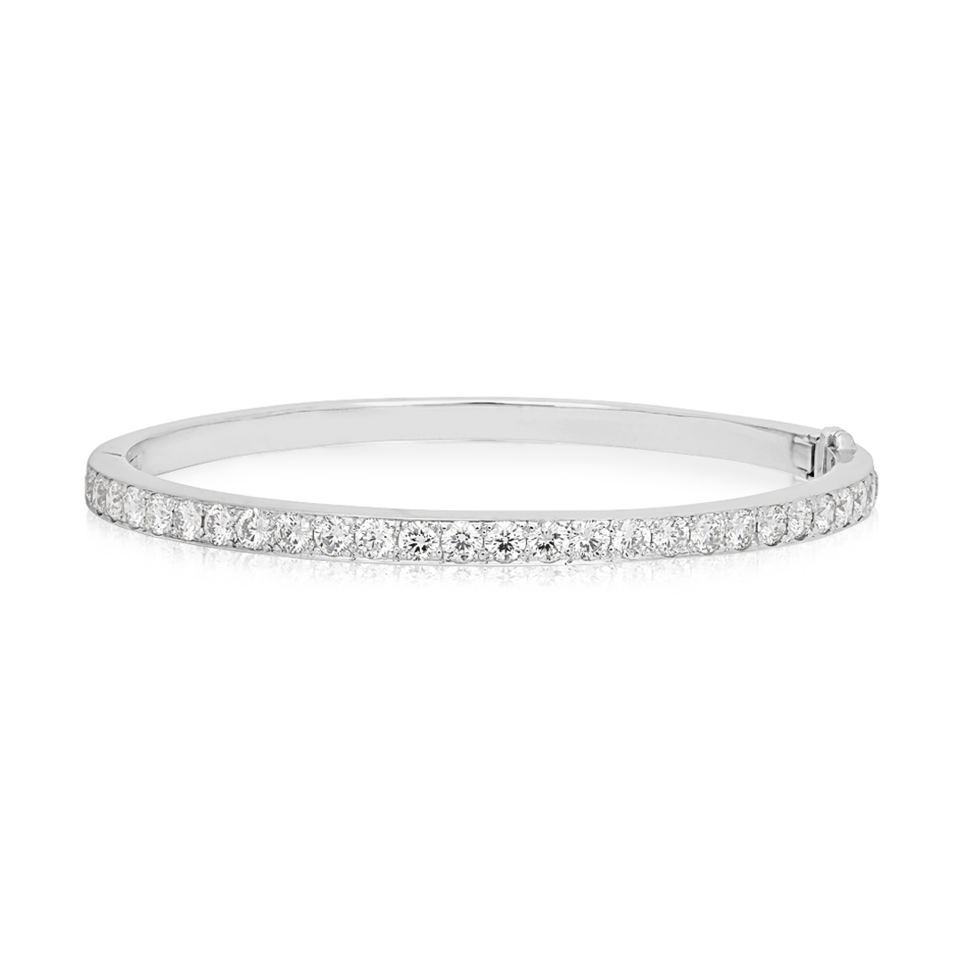 18K White Gold Charles Tivol Hinged Bangle Bracelet with Diamonds - CHAS TIVOL 3.42