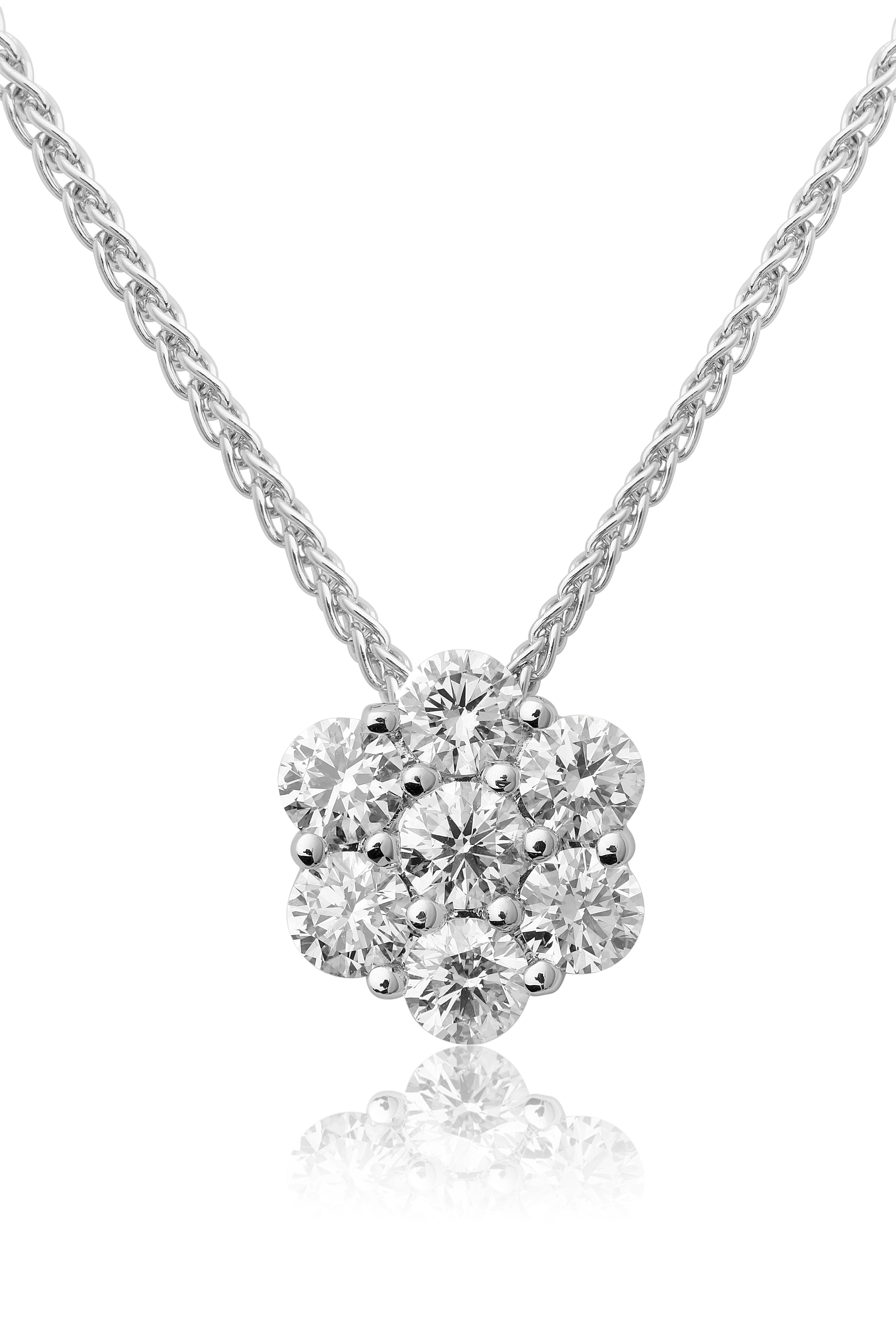 18K White Gold Floral Cluster Diamond Necklace