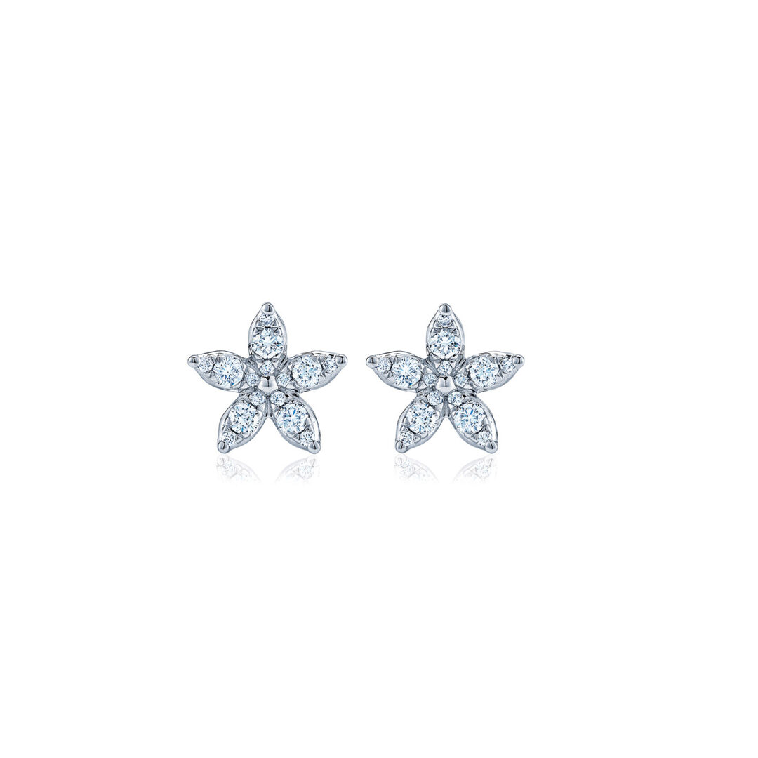 18K White Gold Starburst Collection Star Diamond Earrings