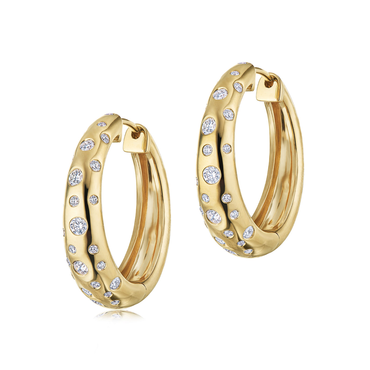 18K Yellow Gold Cobblestone Collection Diamond Hoop Earrings - 14172
