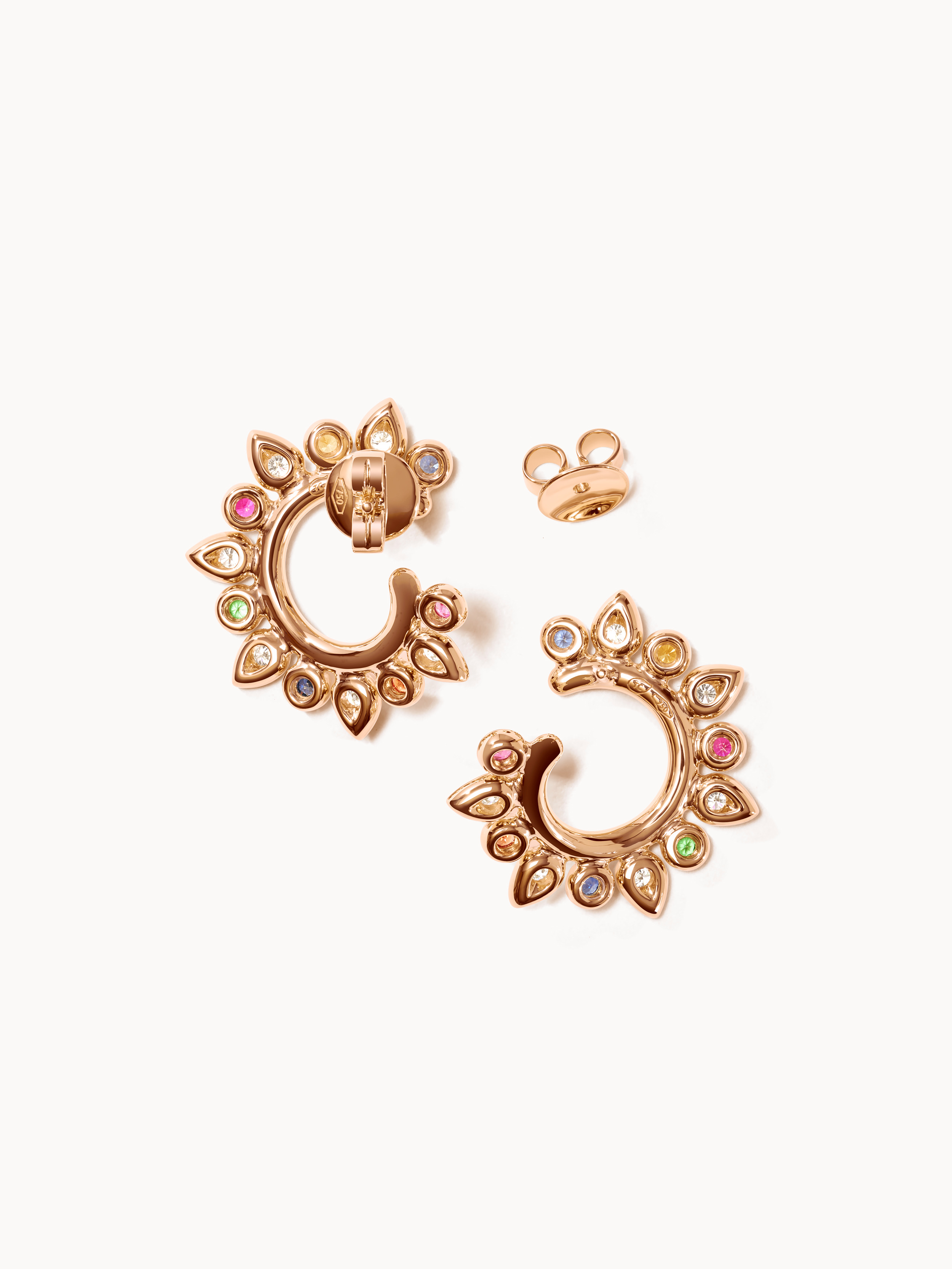 18k Rose Gold Diamond Sapphire and Tsavorite Hoop Earrings