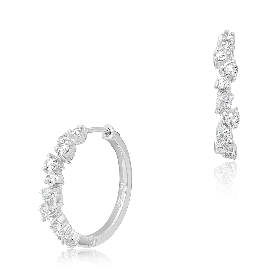 Penny Preville 18K White Gold Cluster Diamond Hoop Earrings