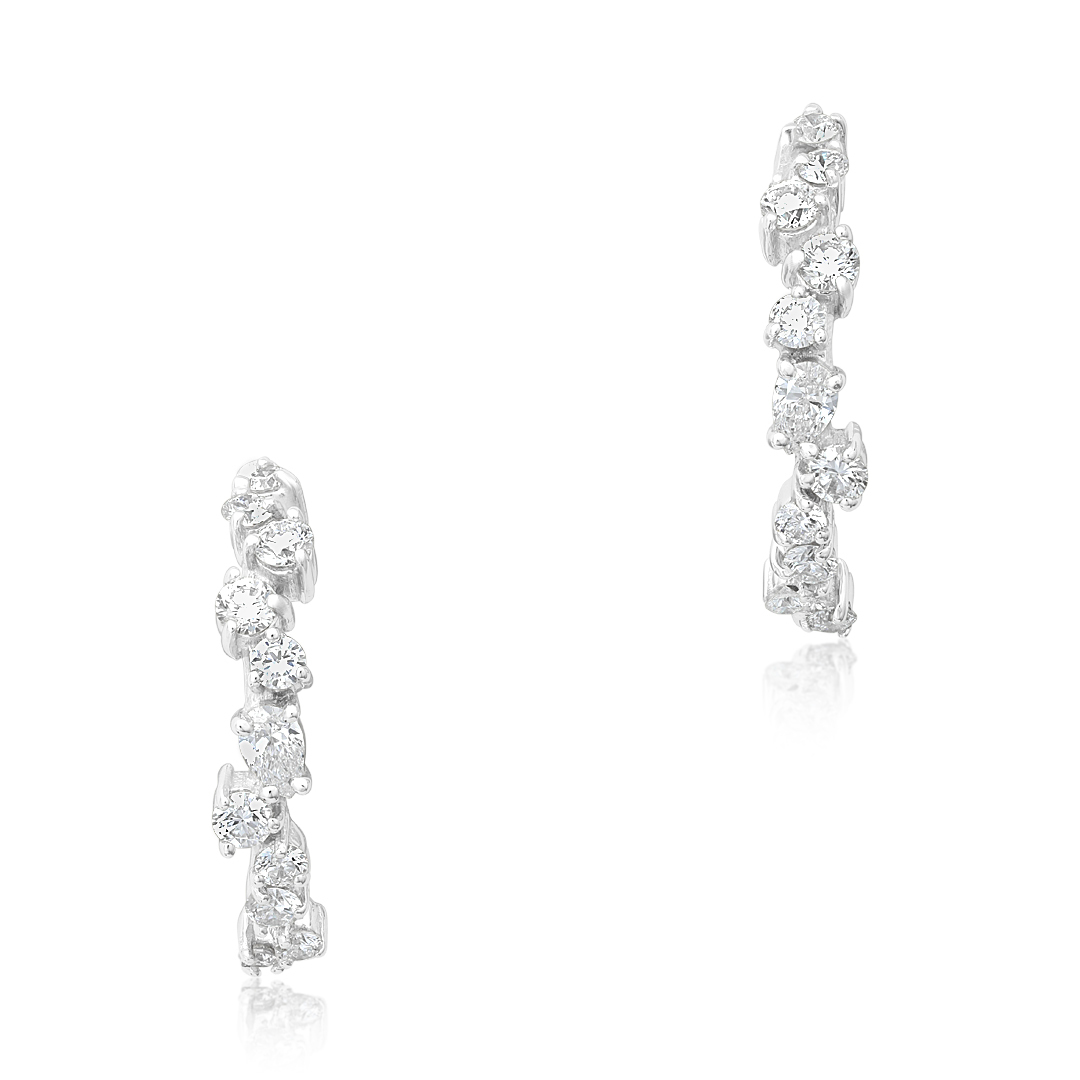 Penny Preville 18K White Gold Cluster Diamond Hoop Earrings