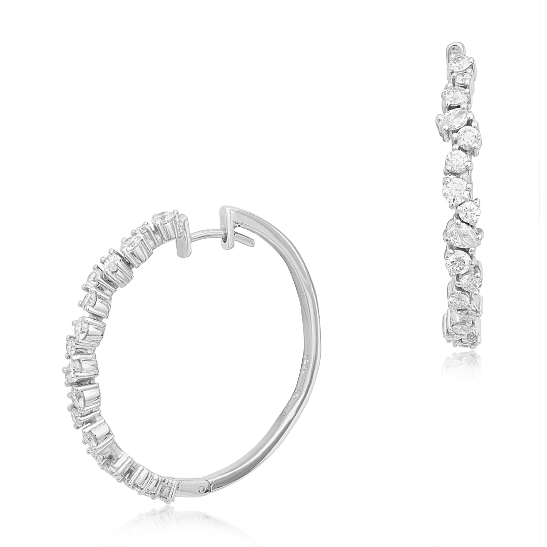 Penny Preville 18K White Gold Diamond Cluster Hoop Earrings