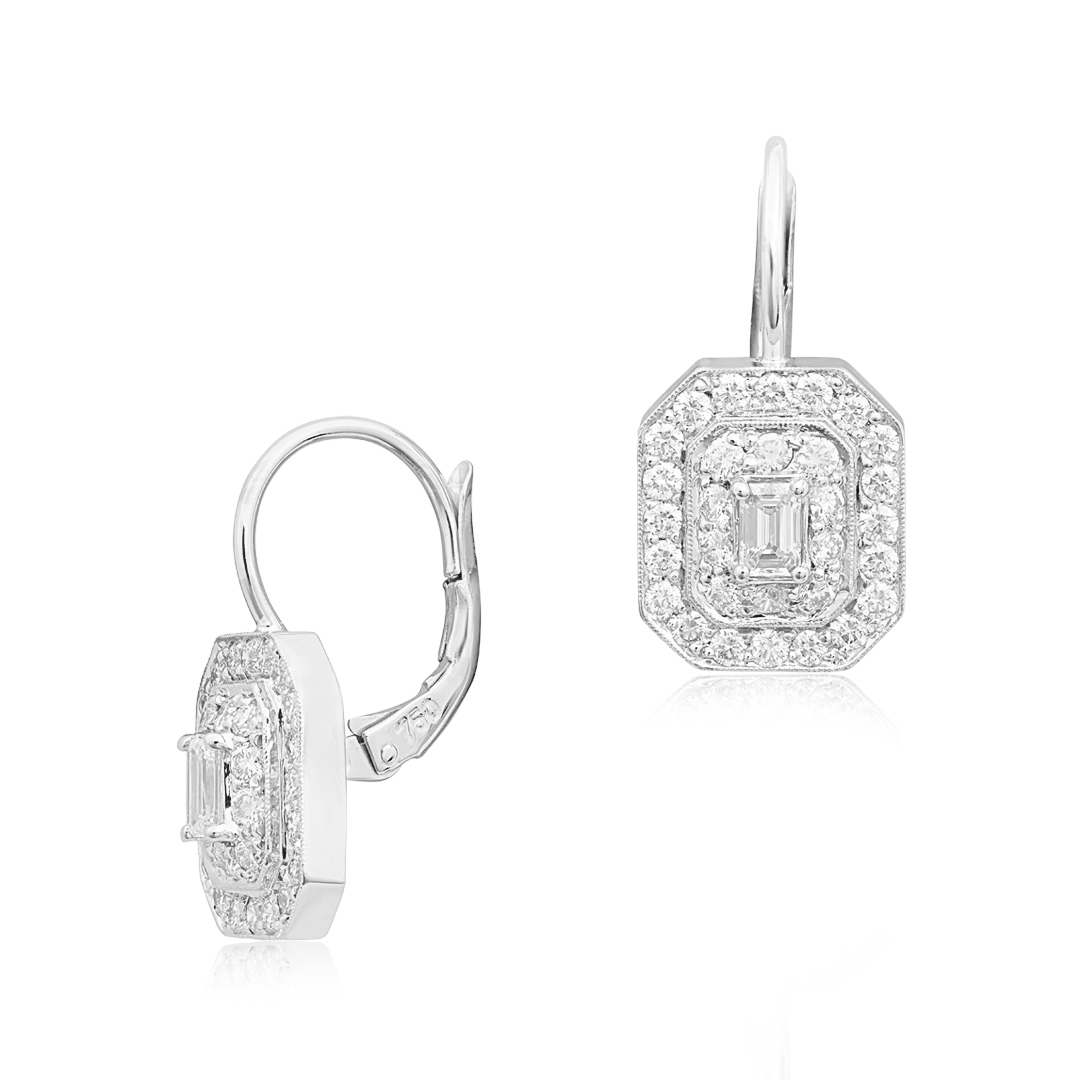 Penny Preville 18K White Gold Emerald Cut Diamond Double Halo Earrings