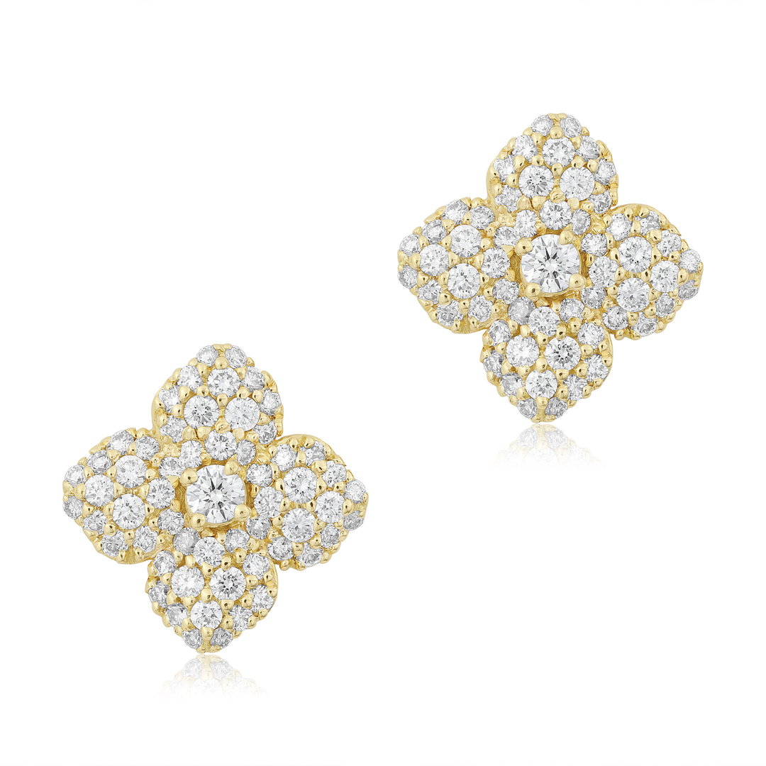 Penny Preville 18K Yellow Gold and Diamond Flower Earrings