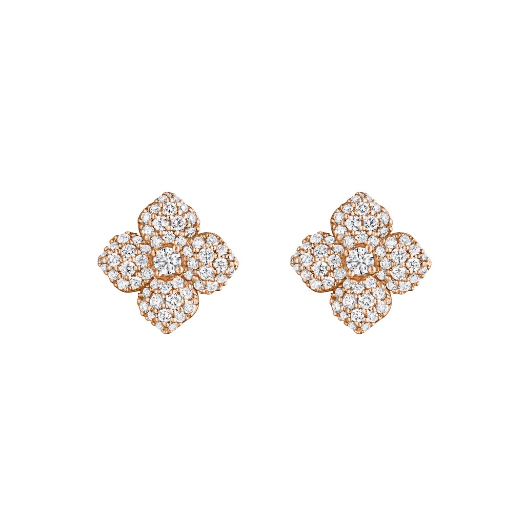 18K Rose Gold Diamond Flower Earrings