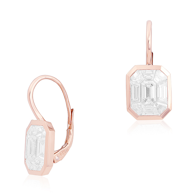 Rahaminov 18K Rose Gold Kaleido Emerald Diamond Drop Earrings