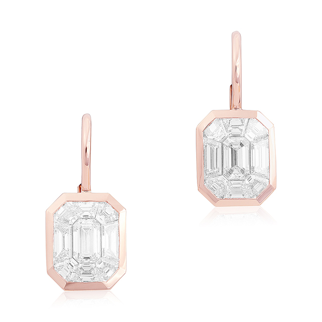 Rahaminov 18K Rose Gold Kaleido Emerald Diamond Drop Earrings itemprop=