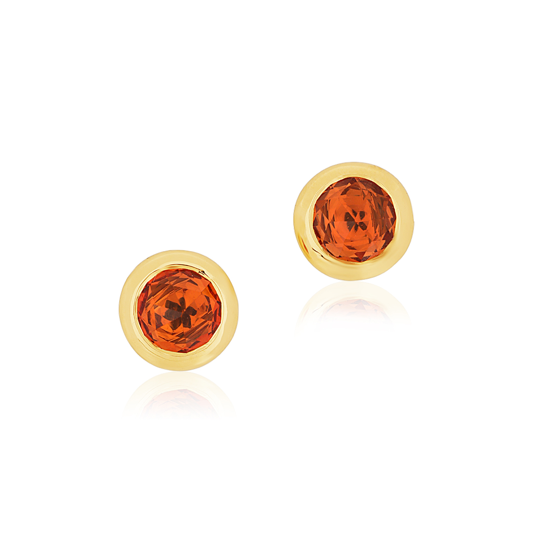 TIVOL 18K Yellow Gold Orange Sapphire Bezel Set Stud Earrings