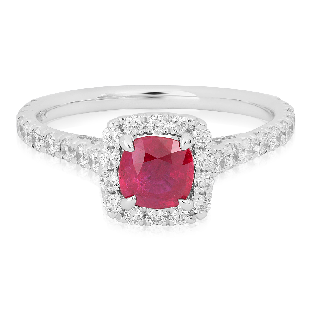 18K White Gold Ring with Rubies and Diamonds
