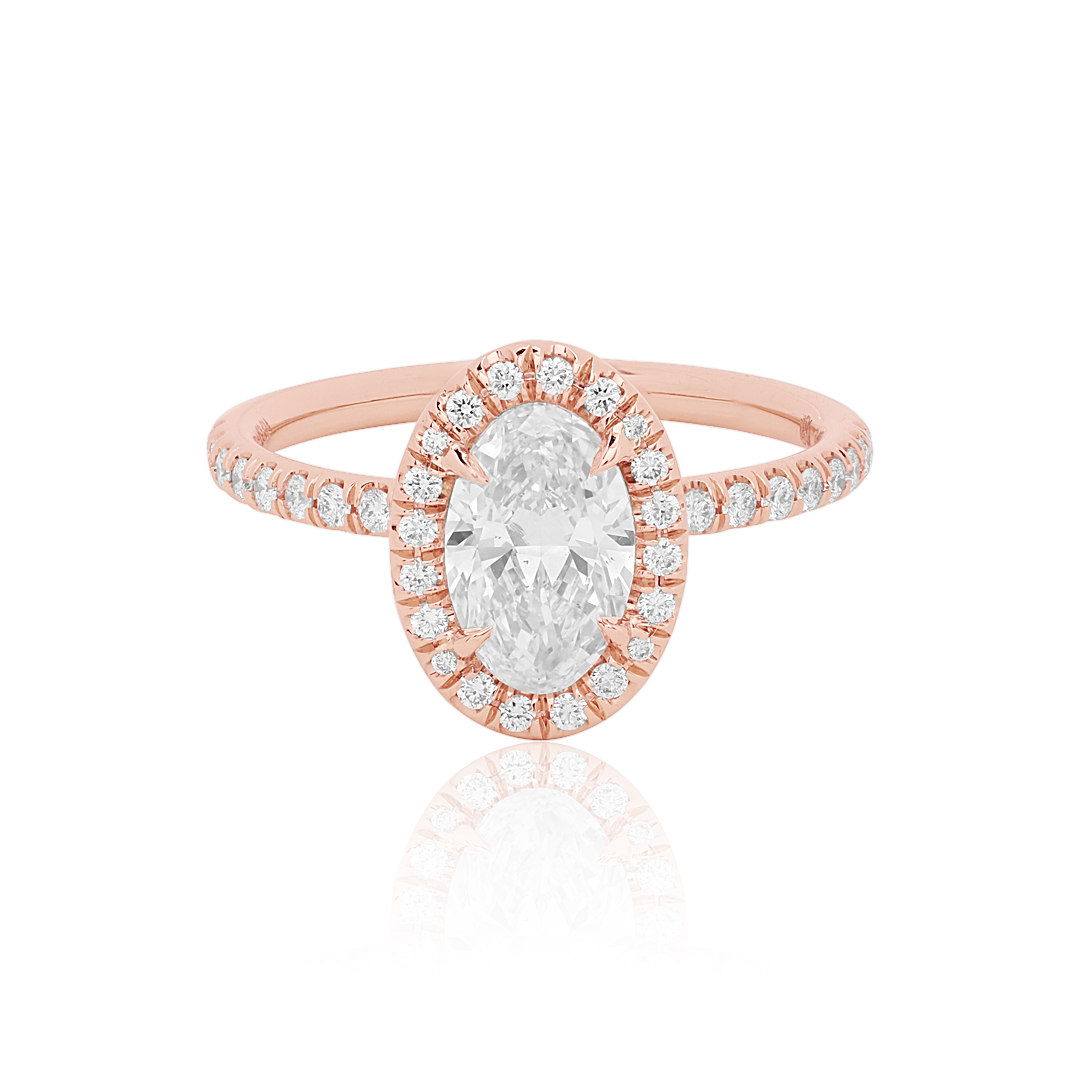 18K Rose Gold Oval Diamond Halo Engagement Ring itemprop=