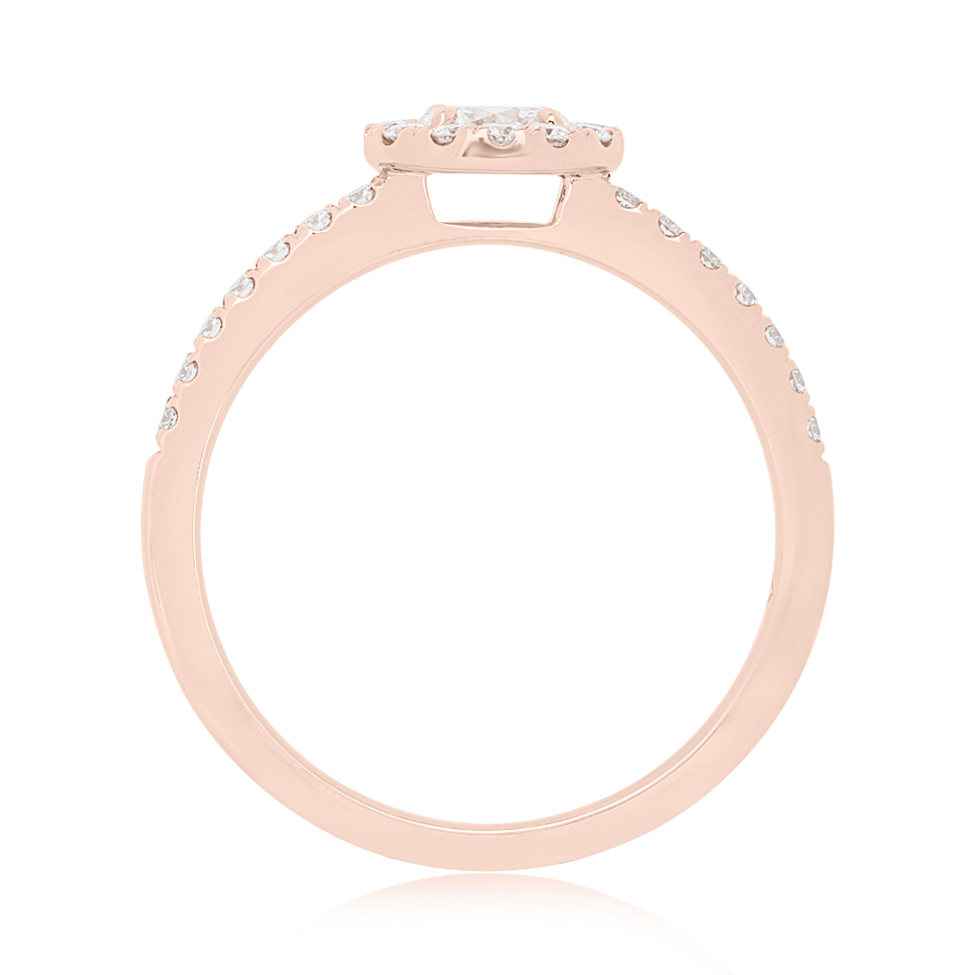 18K Rose Gold Diamond Halo Engagement Ring with Oval Center