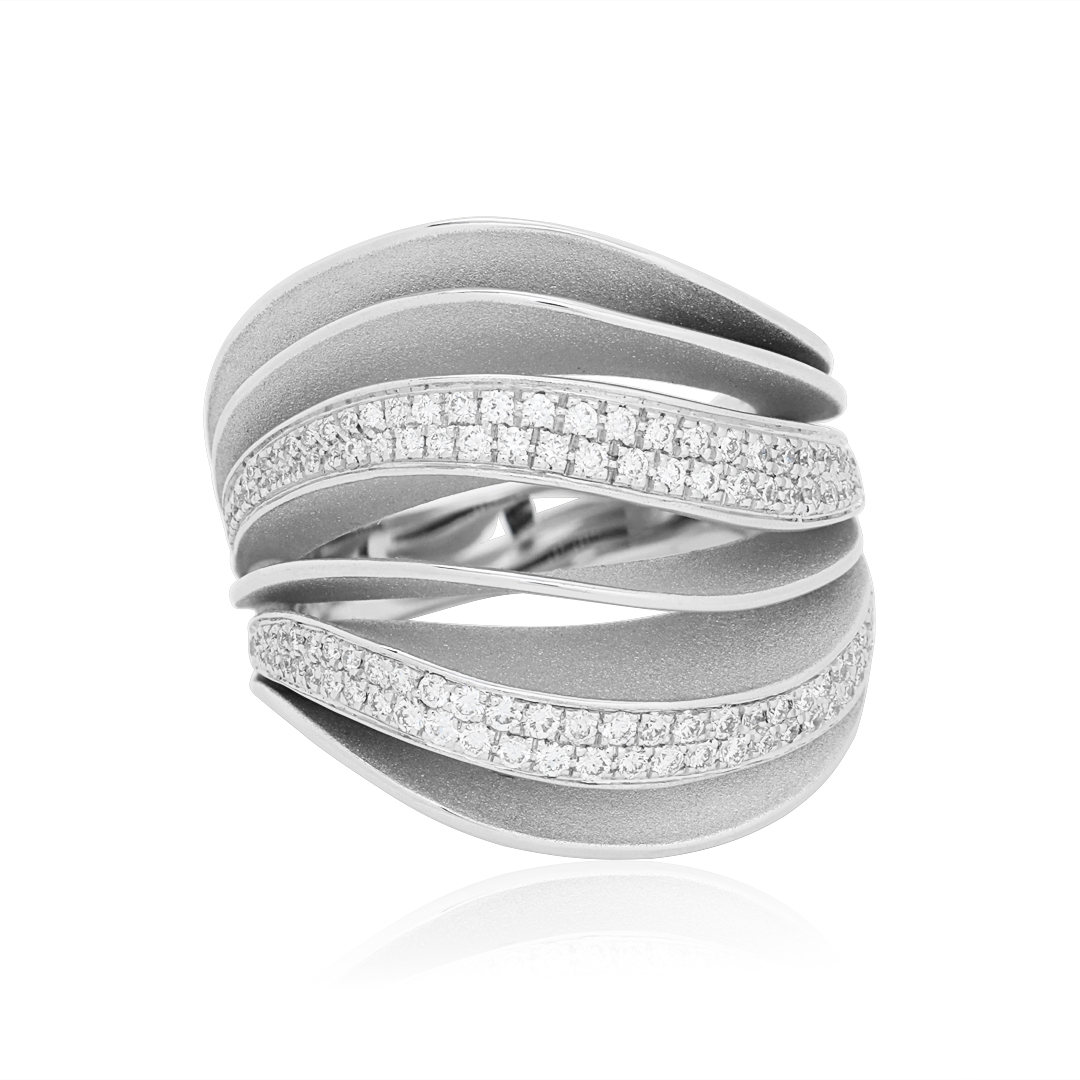 18K White Ice Gold Velaa Pave Collection 6 Row Diamond Ring