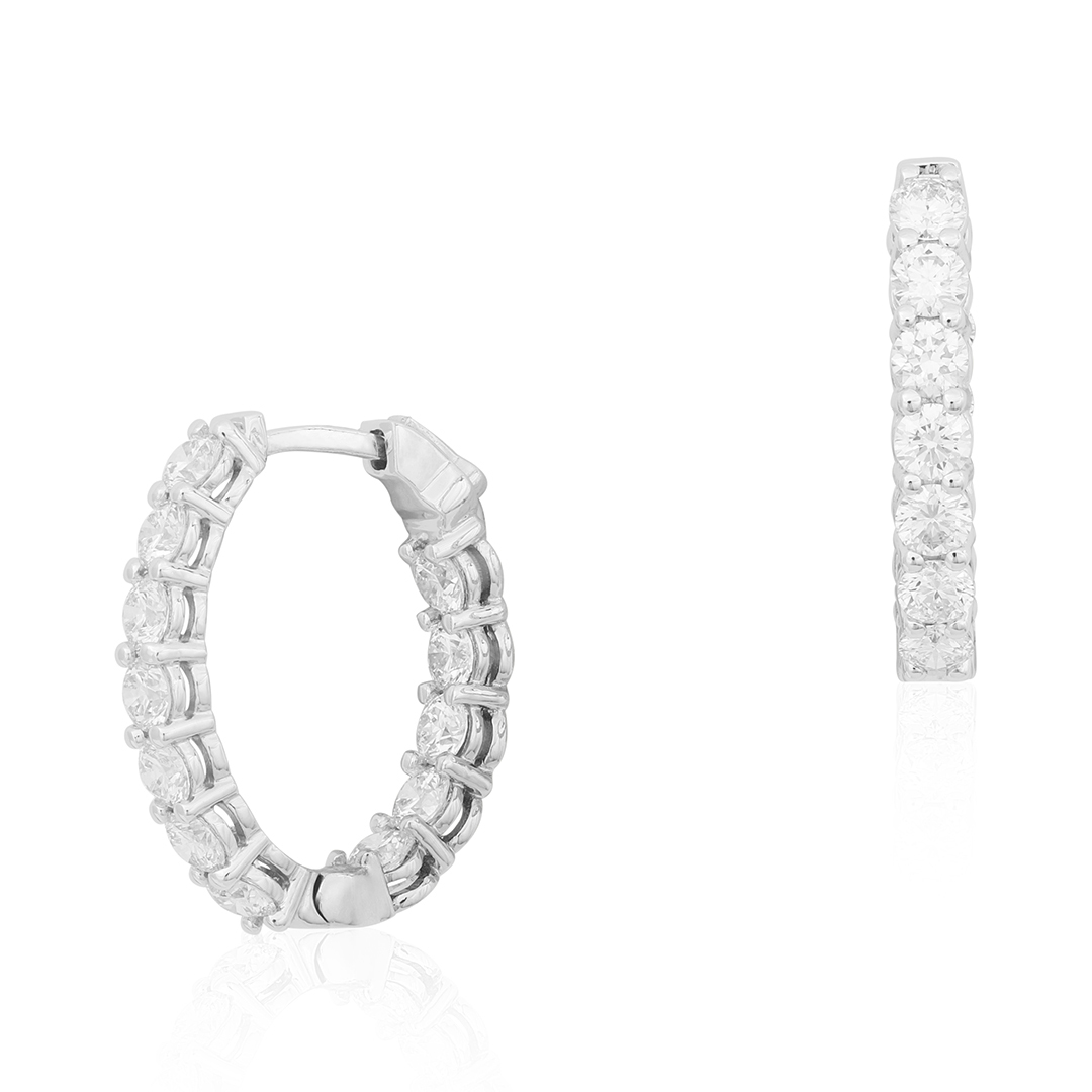 18K White Gold Diamond Hoop Earrings