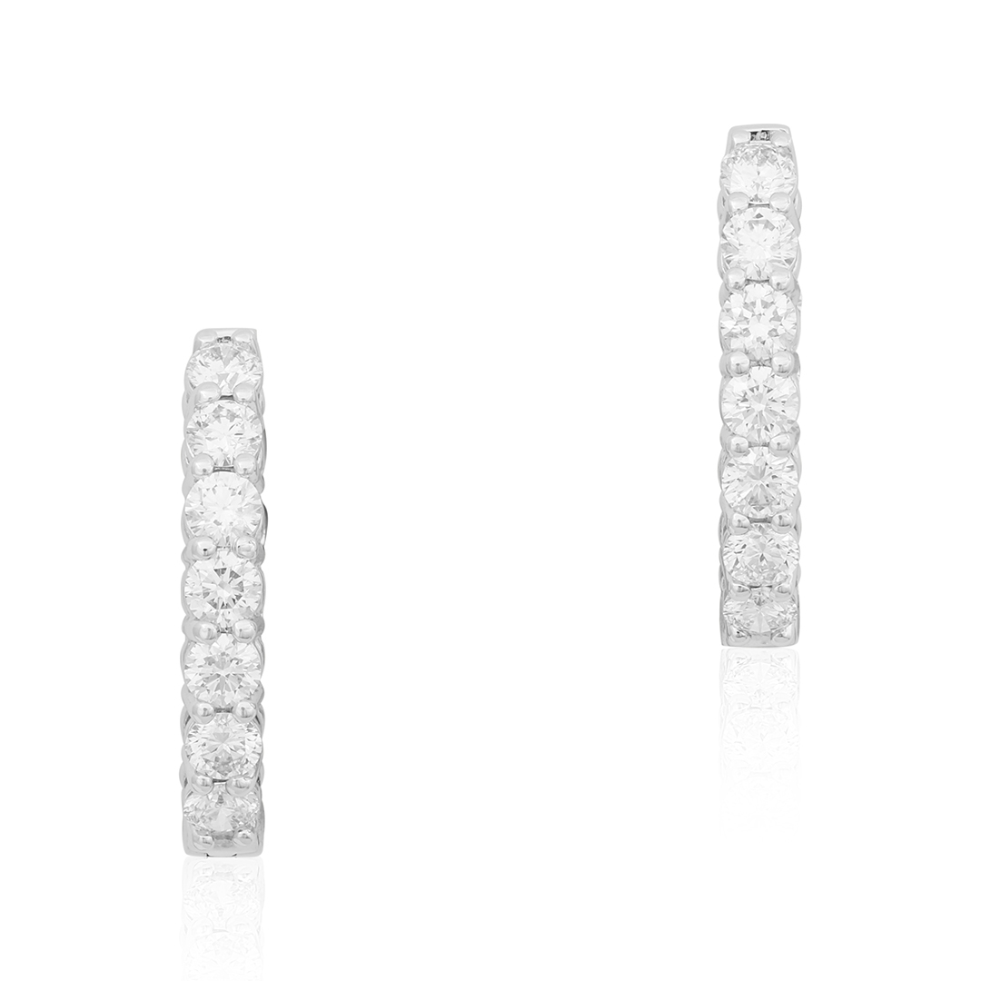 18K White Gold Diamond Hoop Earrings