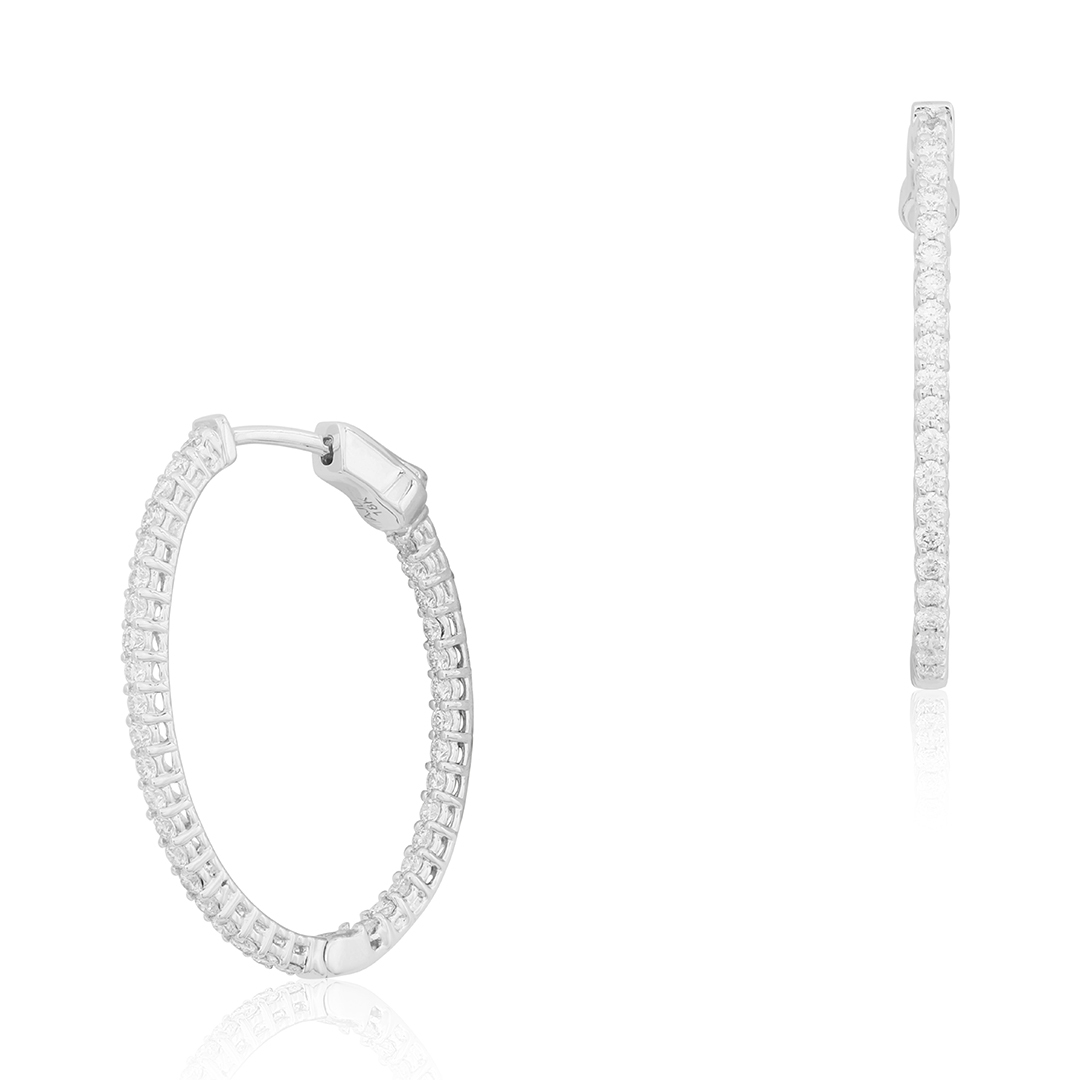 TIVOL 18K White Gold Oval Inside Out Diamond Hoop Earrings