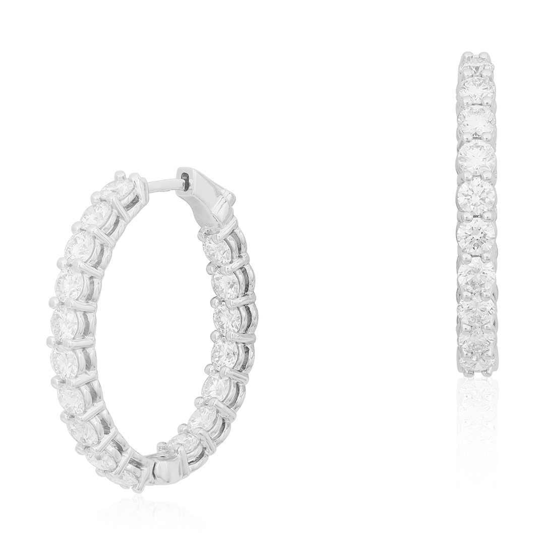 TIVOL 18K White Gold and Diamond Oval Hoop Earrings