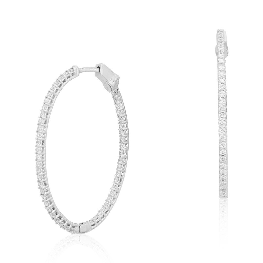 18K White Gold Diamond Hoop Earrings