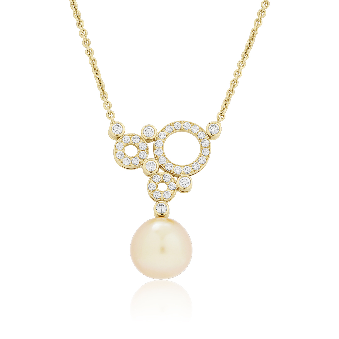18K Yellow Gold Golden South Sea Pearl and Diamond Necklace
