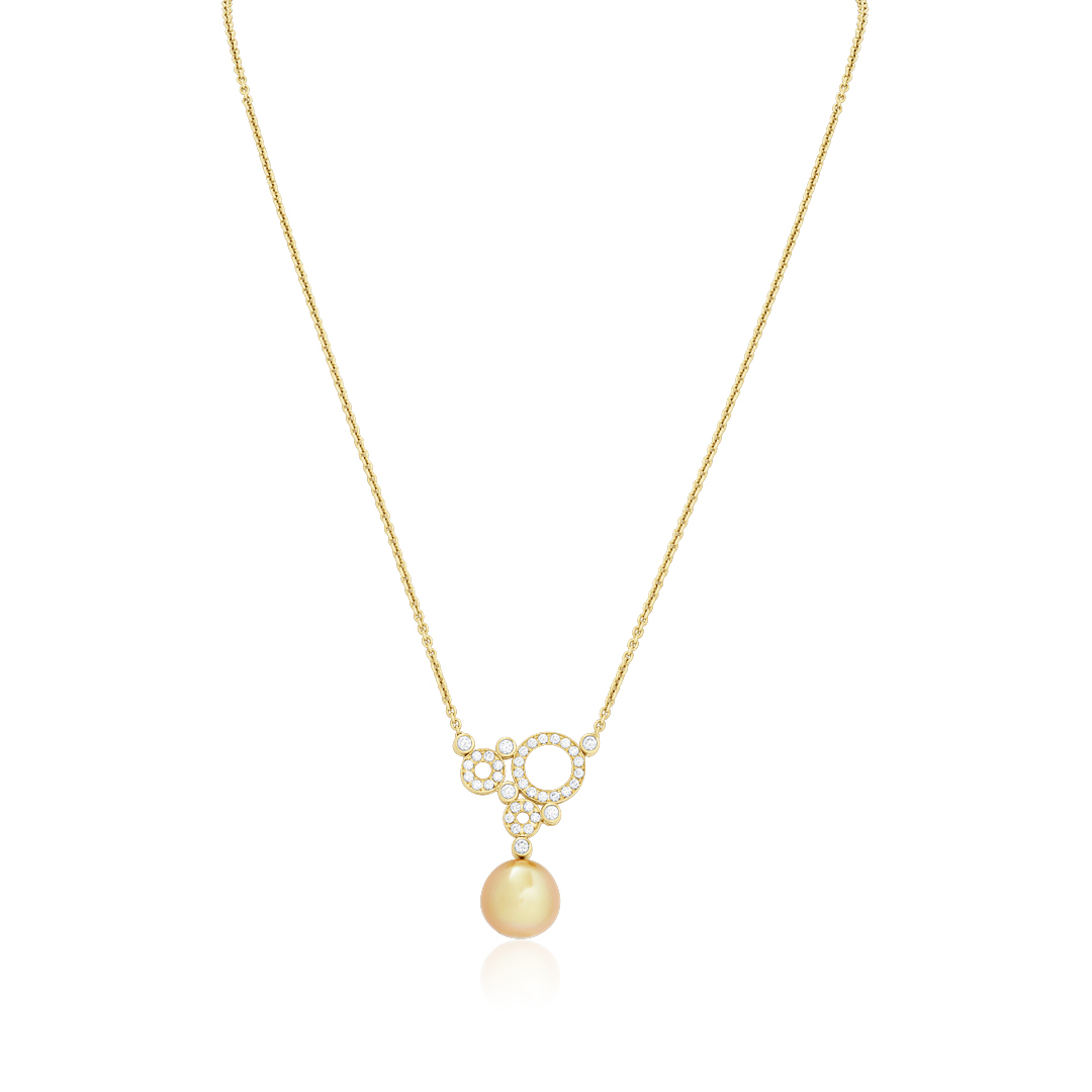 18K Yellow Gold Golden South Sea Pearl and Diamond Necklace
