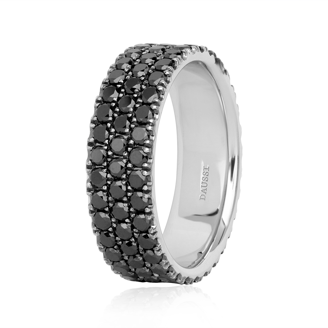 14K White Gold Men's Black Diamond Wedding Band