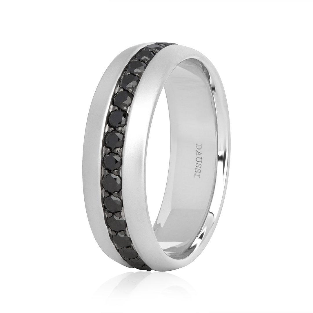 Henri Daussi 14K White Gold Matte Finish Black Diamond Men