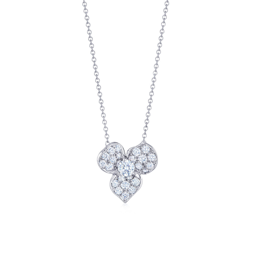 18K White Gold Floral Collection Diamond Pendant Necklace itemprop=