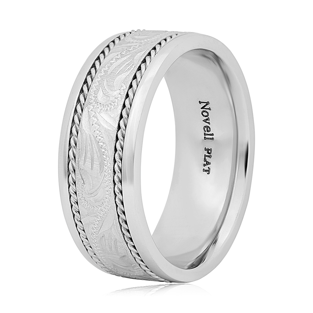 Platinum Scroll Design Men's Wedding Band sz10